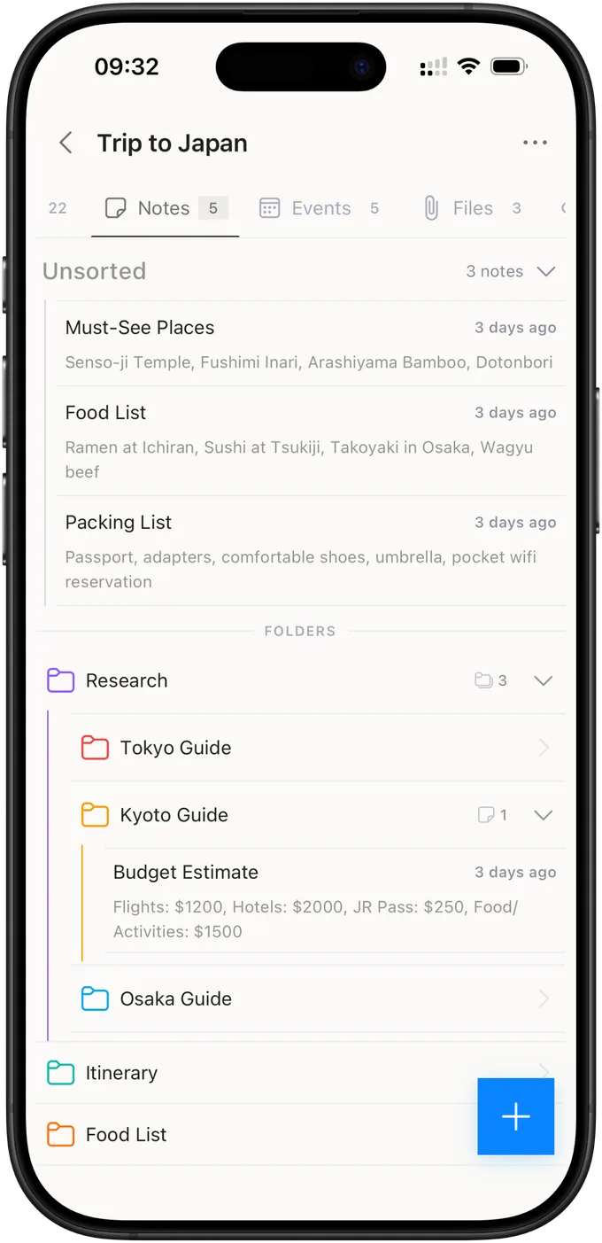 Brainee notes screen
