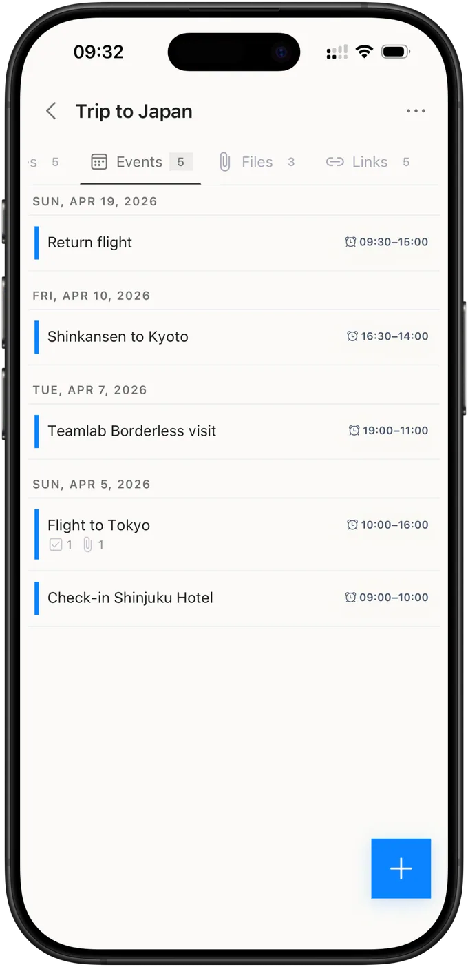 Brainee events screen